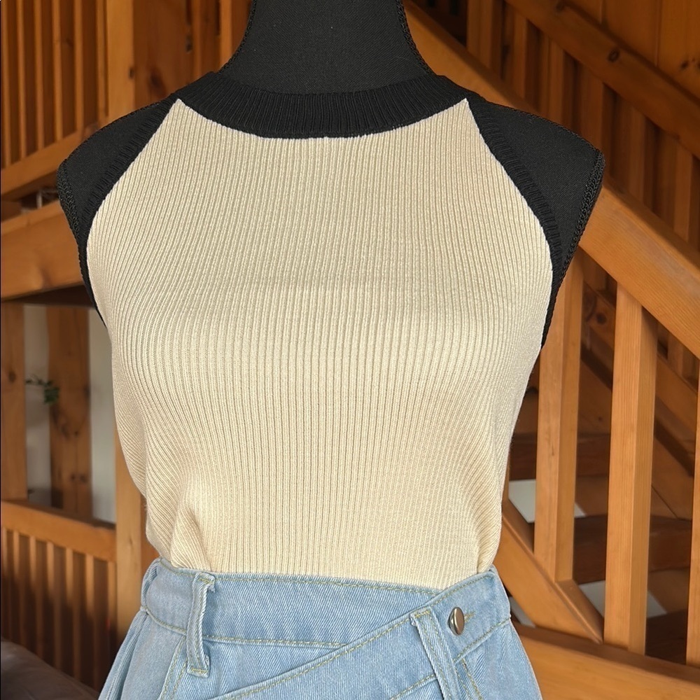 Black and Cream Sleeveless Top
